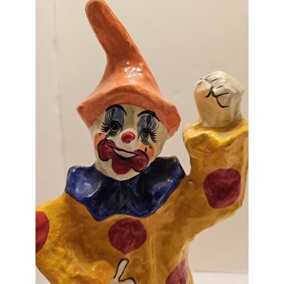 Mexican VTG 70s Art Paper Mache Clown Set of 2 Clown Figurines 14" - Picture 4 of 16